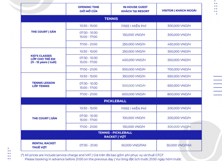 Bảng giá sân Pickleball Nobotel pHú Quốc